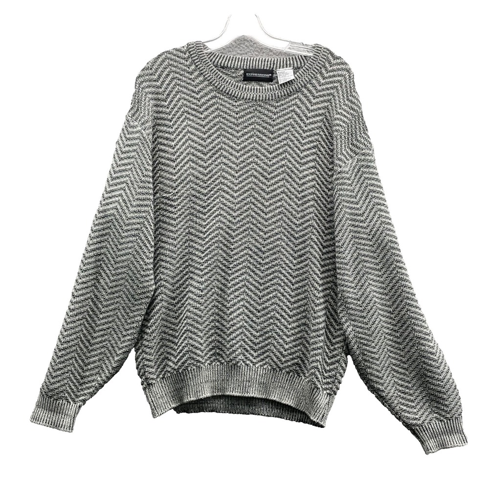 VTG Expressions Sweater Men's Medium Chevron Chunky Cabin Grandpa Cozy‎ Gorpcore